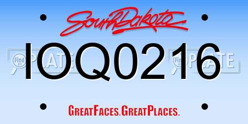 IOQ0216 South Dakota License Plate
