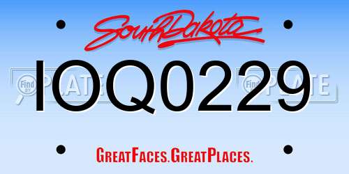 IOQ0229 South Dakota License Plate