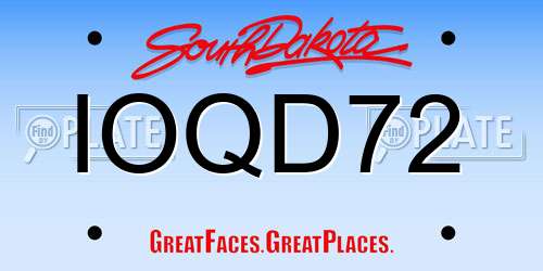 IOQD72 South Dakota License Plate