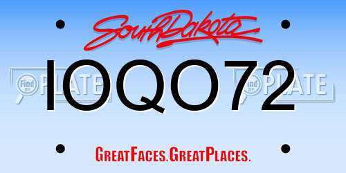 IOQO72 South Dakota License Plate