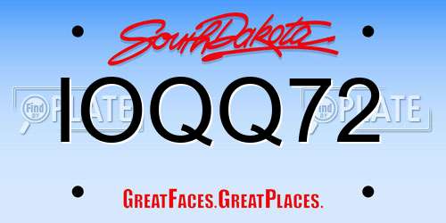 IOQQ72 South Dakota License Plate