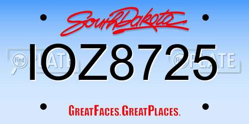 IOZ8725 South Dakota License Plate