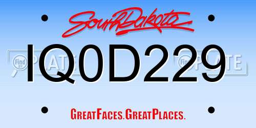 IQ0D229 South Dakota License Plate