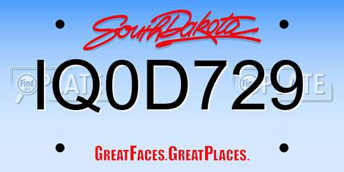 IQ0D729 South Dakota License Plate