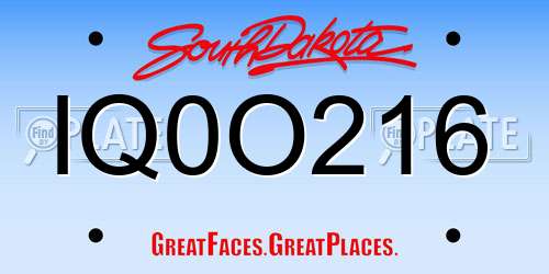 IQ0O216 South Dakota License Plate