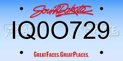 IQ0O729 South Dakota License Plate