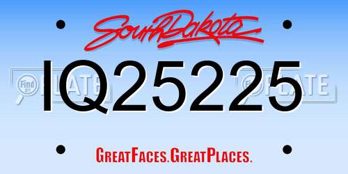 IQ25225 South Dakota License Plate
