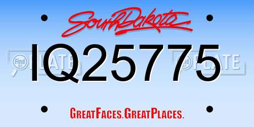 IQ25775 South Dakota License Plate