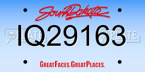 IQ29163 South Dakota License Plate