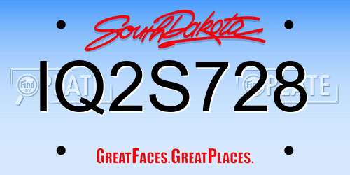 IQ2S728 South Dakota License Plate