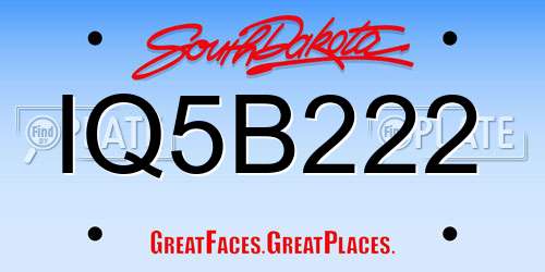 IQ5B222 South Dakota License Plate