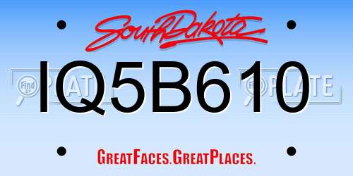 IQ5B610 South Dakota License Plate