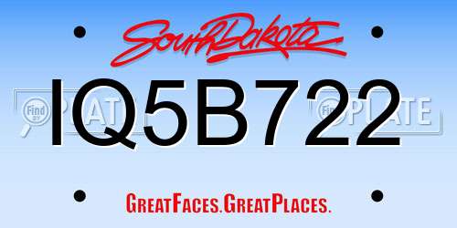 IQ5B722 South Dakota License Plate