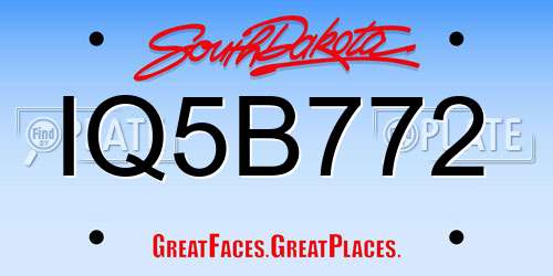 IQ5B772 South Dakota License Plate