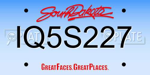 IQ5S227 South Dakota License Plate