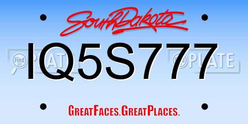 IQ5S777 South Dakota License Plate