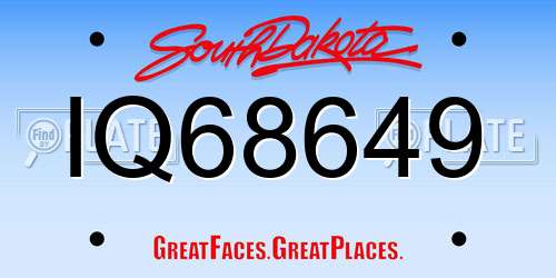 IQ68649 South Dakota License Plate