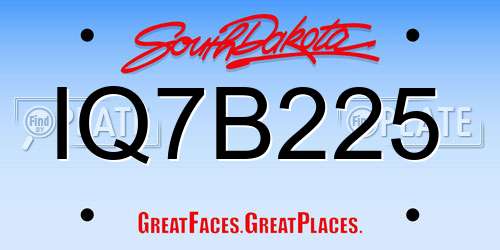 IQ7B225 South Dakota License Plate