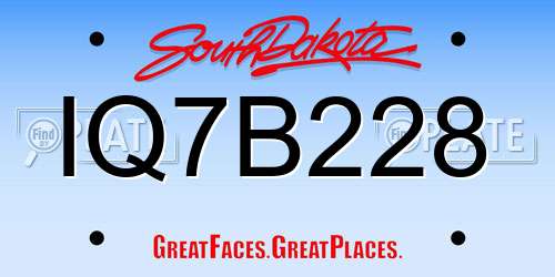 IQ7B228 South Dakota License Plate