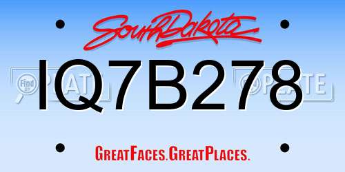 IQ7B278 South Dakota License Plate