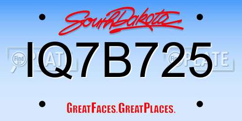 IQ7B725 South Dakota License Plate