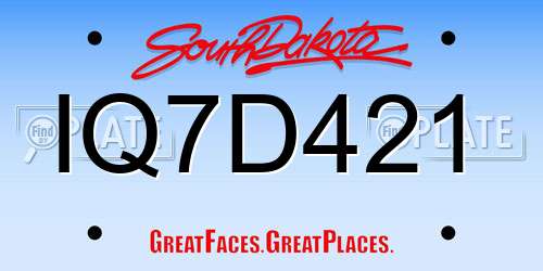 IQ7D421 South Dakota License Plate