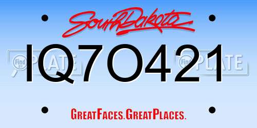 IQ7O421 South Dakota License Plate