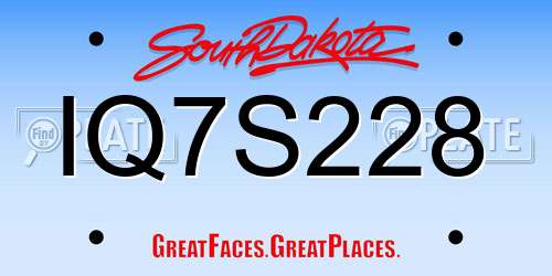 IQ7S228 South Dakota License Plate