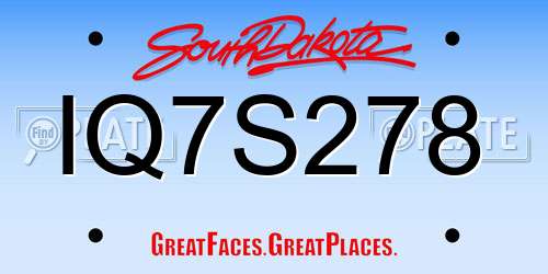 IQ7S278 South Dakota License Plate