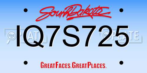 IQ7S725 South Dakota License Plate