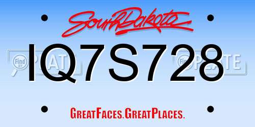 IQ7S728 South Dakota License Plate