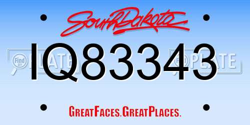 IQ83343 South Dakota License Plate