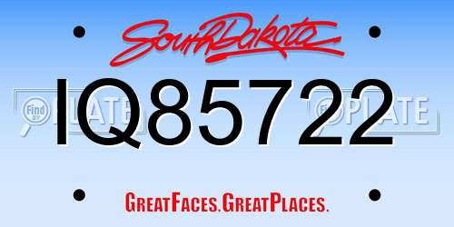 IQ85722 South Dakota License Plate