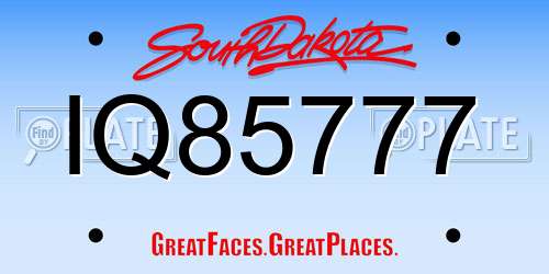 IQ85777 South Dakota License Plate