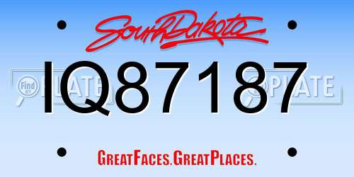 IQ87187 South Dakota License Plate
