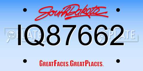 IQ87662 South Dakota License Plate