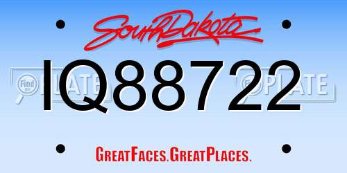IQ88722 South Dakota License Plate