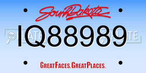 IQ88989 South Dakota License Plate