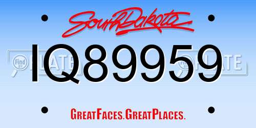 IQ89959 South Dakota License Plate