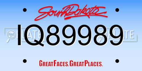 IQ89989 South Dakota License Plate