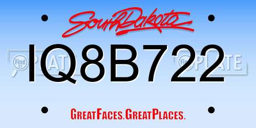 IQ8B722 South Dakota License Plate