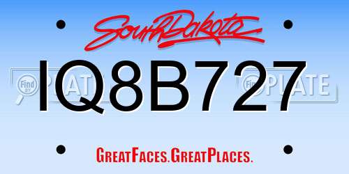 IQ8B727 South Dakota License Plate