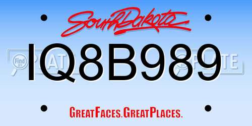 IQ8B989 South Dakota License Plate