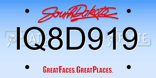 IQ8D919 South Dakota License Plate