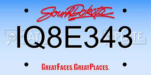 IQ8E343 South Dakota License Plate