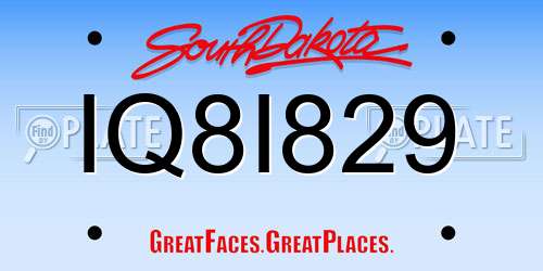 IQ8I829 South Dakota License Plate