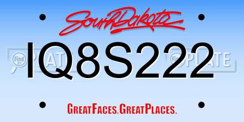 IQ8S222 South Dakota License Plate