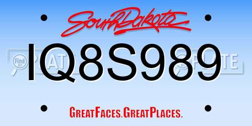 IQ8S989 South Dakota License Plate
