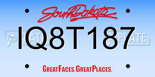 IQ8T187 South Dakota License Plate