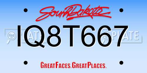 IQ8T667 South Dakota License Plate